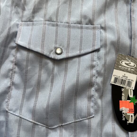 NWT Roper Men's S Long Sleeve Pearl Snaps Gray Striped Western Shirt - Picture 2 of 6